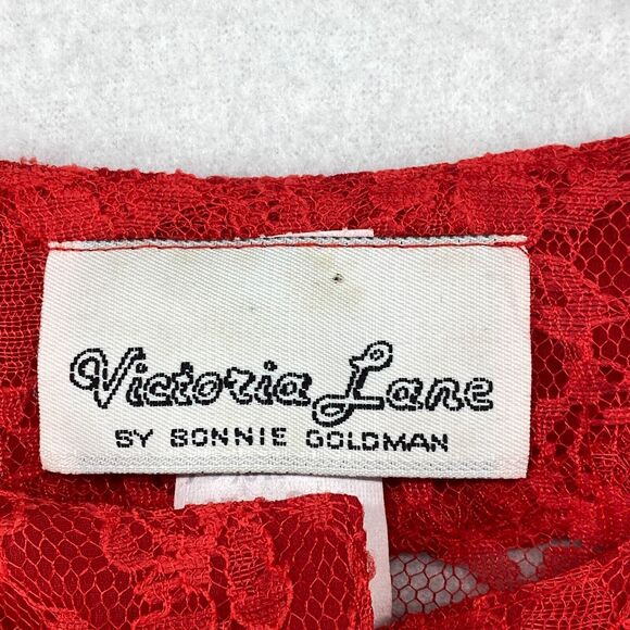 VICTORIA LANE BONNIE GOLDMAN Top S Sheer Lace Floral Button Up Long Sleeve Red - Picture 7 of 12